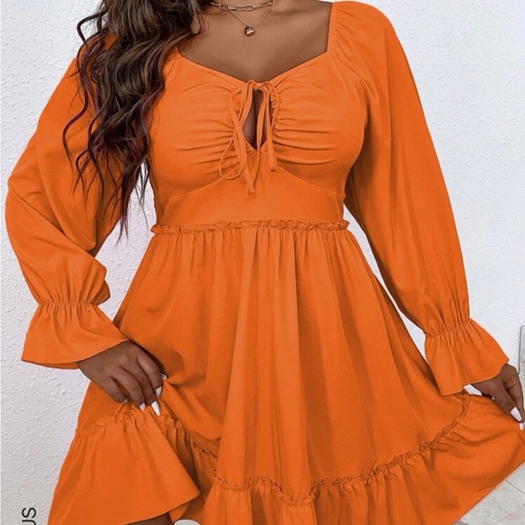 Plus Tie Front Flounce Sleeve Ruffle Hem Dress - Picture 2 of 2
